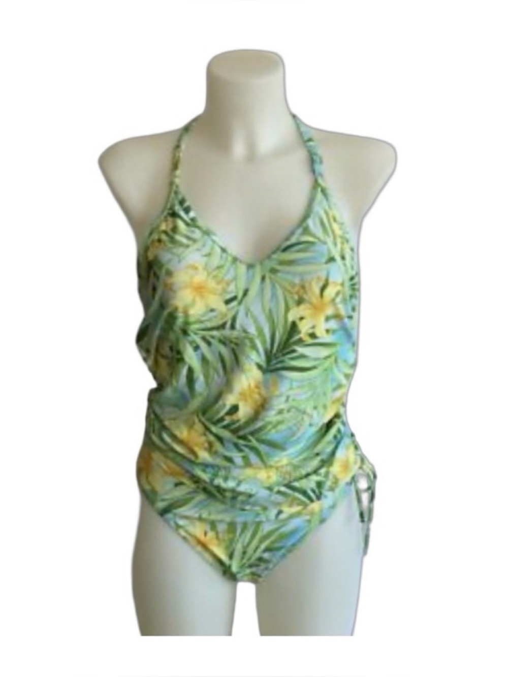 Christina Women’s Swimsuit Size 14 36 2-Pc Bikini Green Floral Halter Swim Set